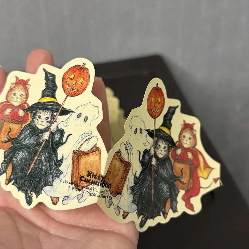 VTG 90's Kitty Cucumber Halloween Cat Paper Garland Witch Devil Ghost Die Cut